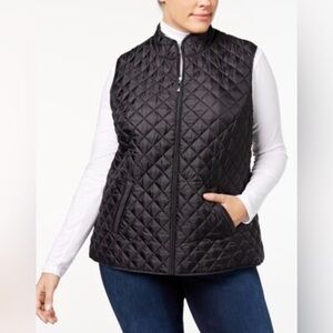 Karen Scott Sport Diamond Quilted Vest Size 3X Black Full Zip NWT